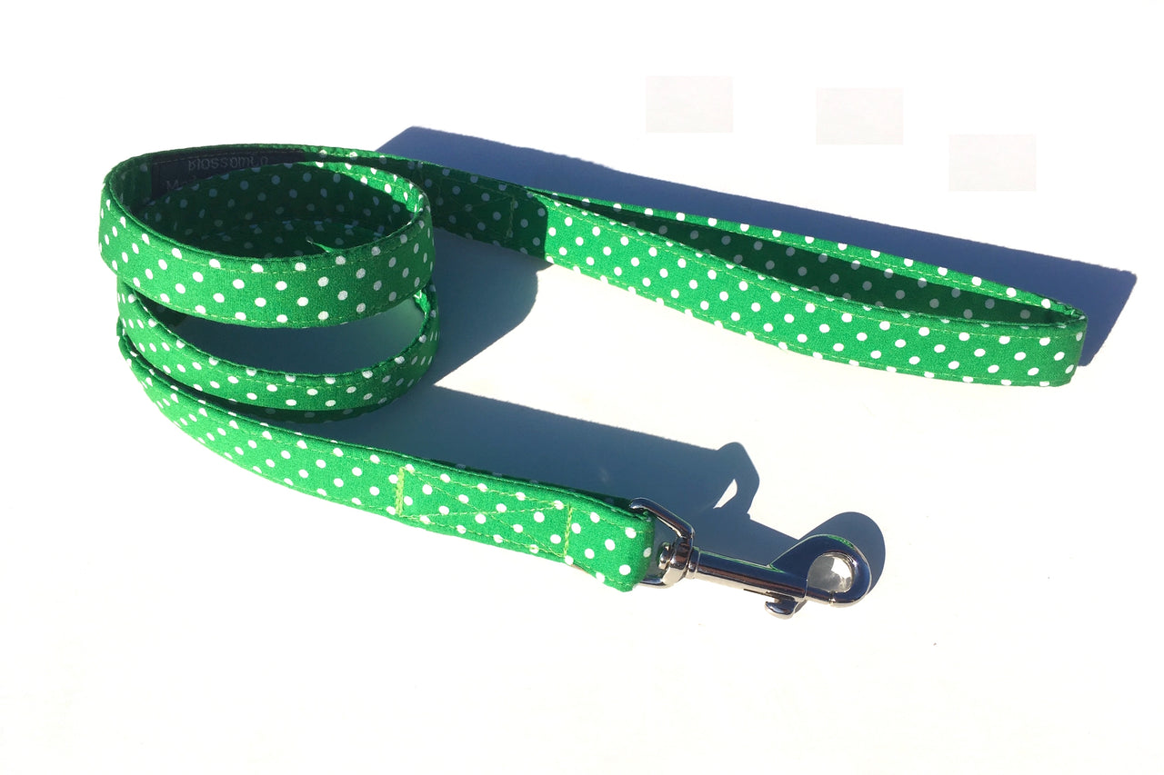 handmade polkadot deep green dog lead