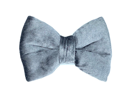 luxury dog bowtie in silver velvet