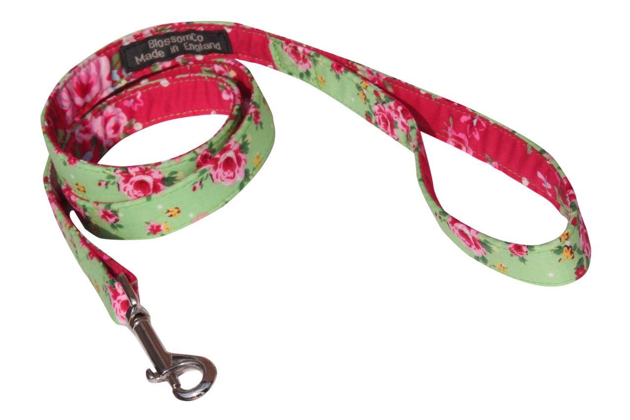 floral rose pattern dog lead handmade in England