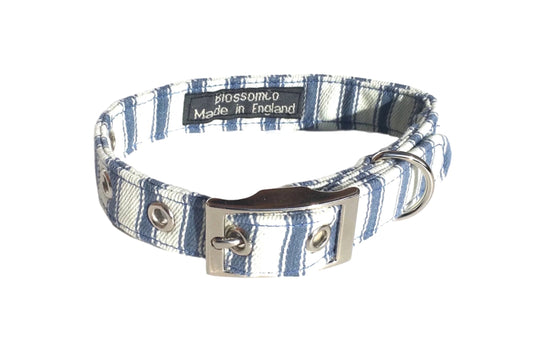 soft ticking fabric blue stripes dog collar