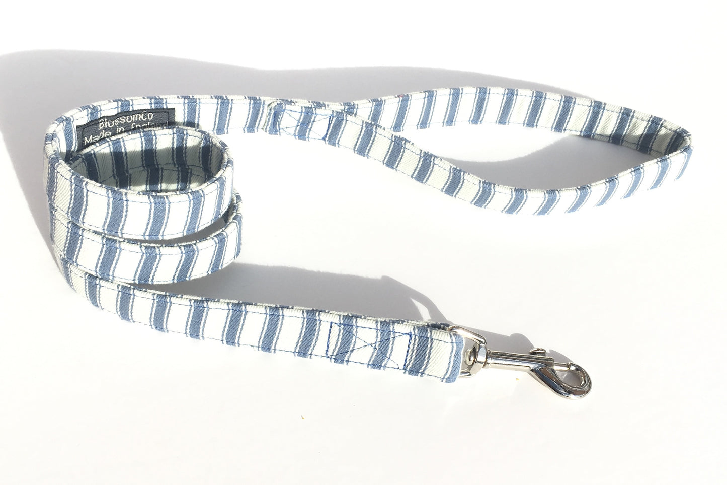 super soft blue ticking fabric dog lead