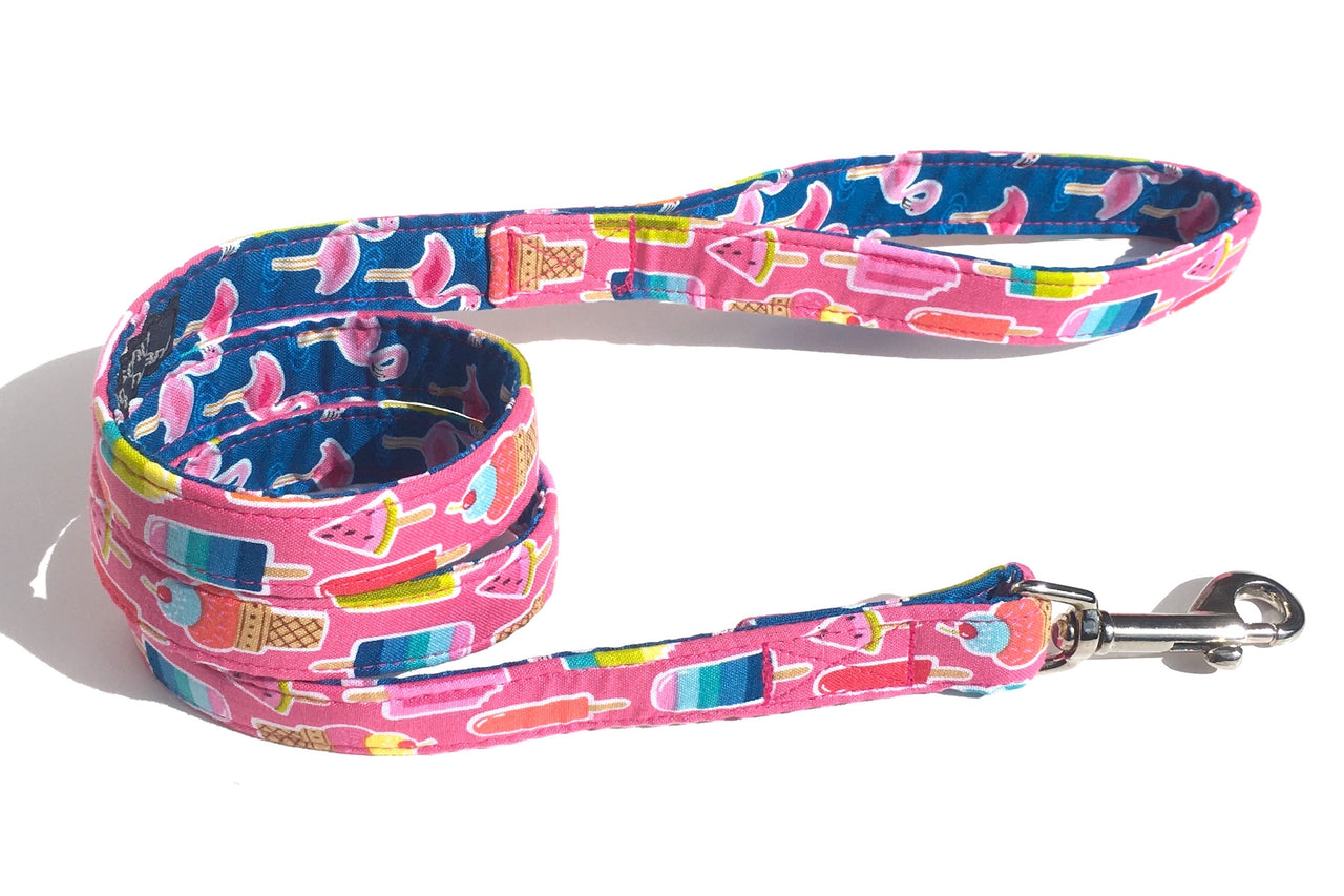 Seaside holiday them dog lead in design of ice creams on candy pink background