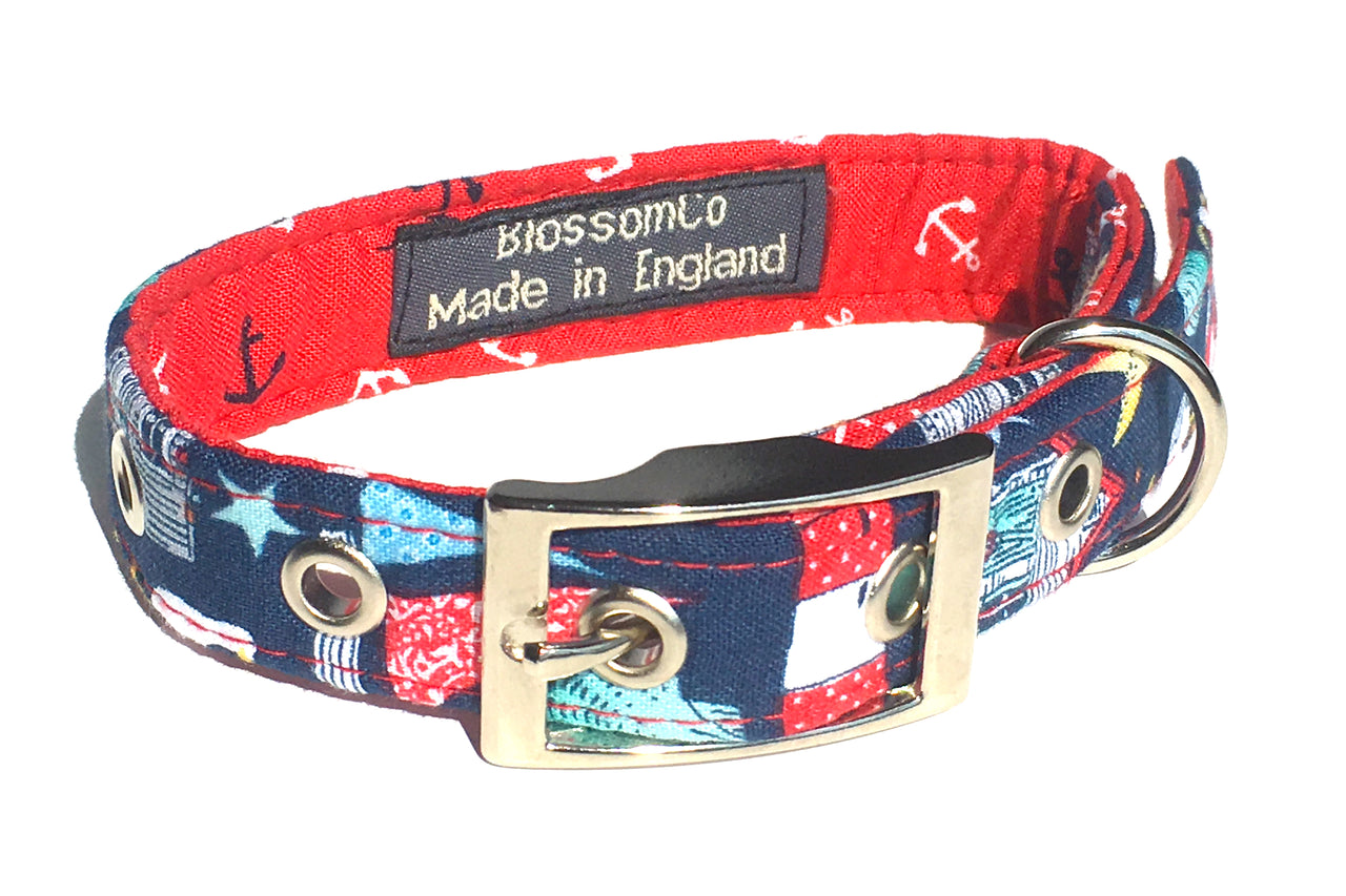 handmade dog collar with seaside theme design
