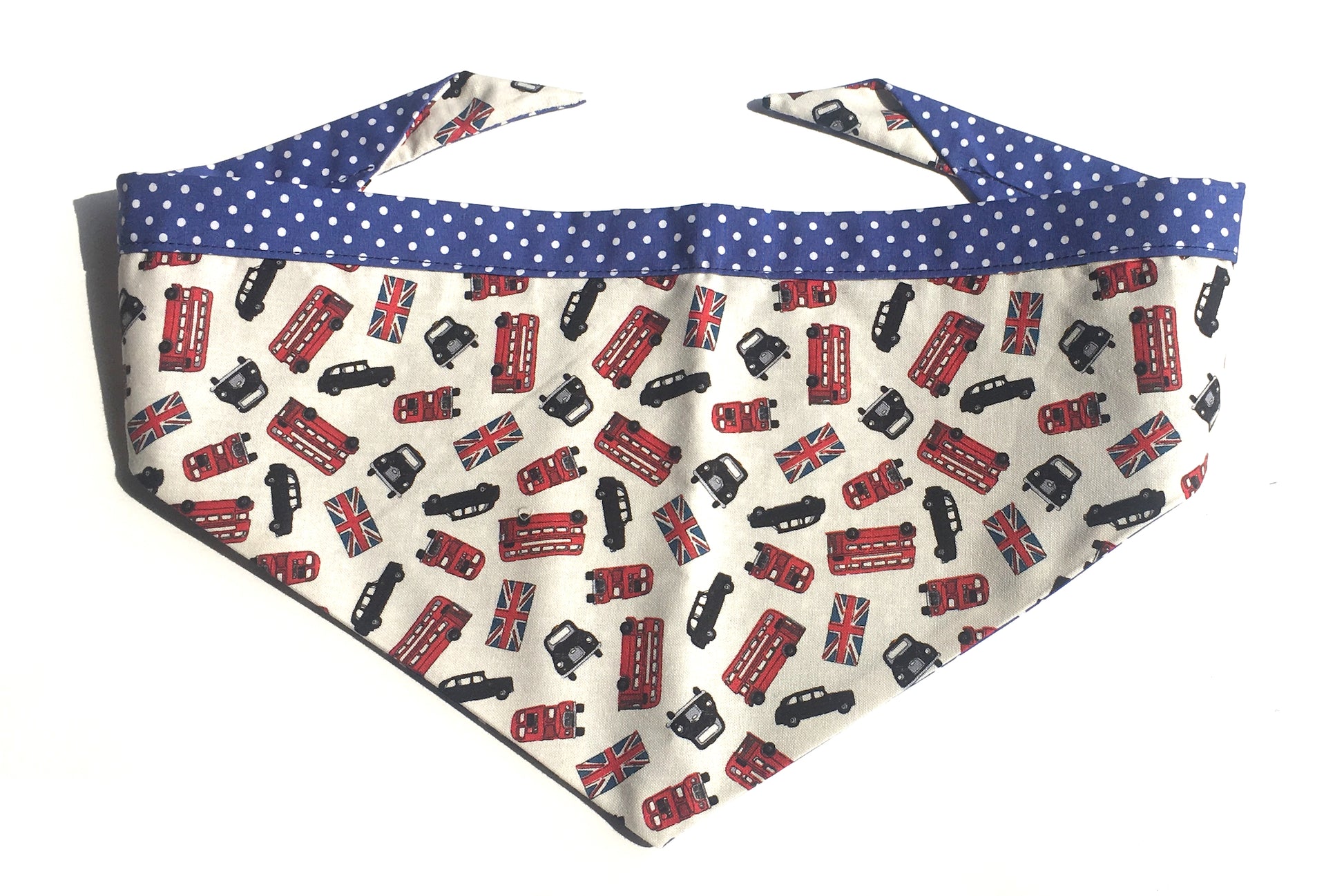 Dog bandana with London buses and taxi design