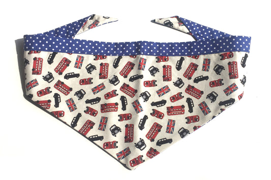 Dog bandana with London buses and taxi design