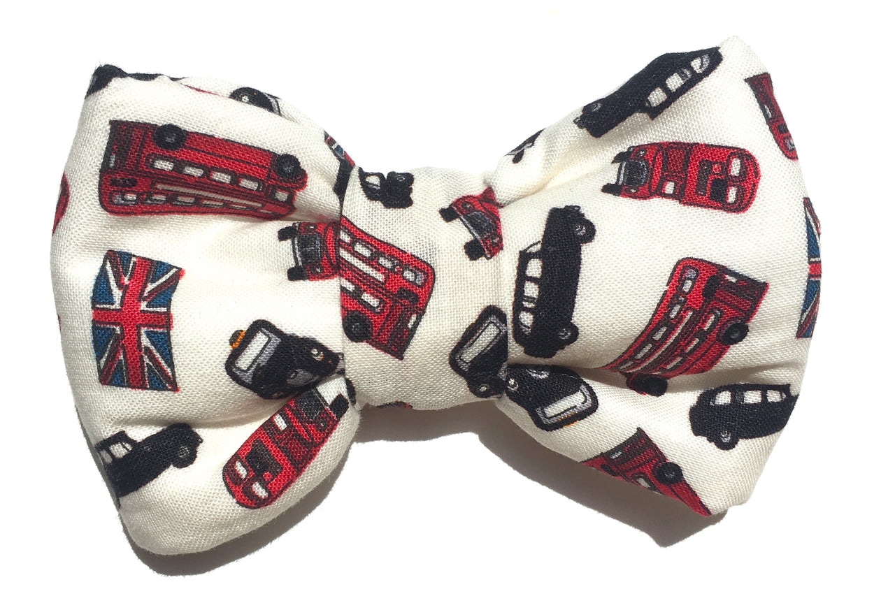 Dog bowtie with London Buses and Taxi pattern