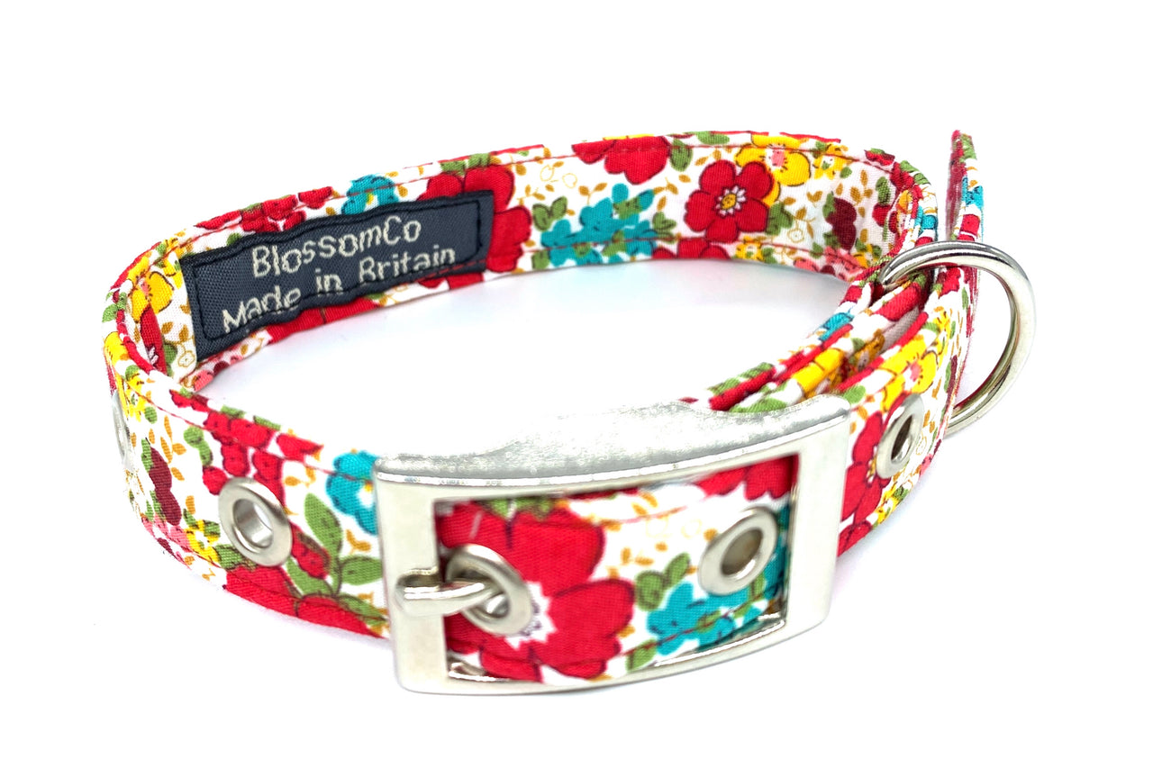 pretty handmade floral dog collar in soft cotton
