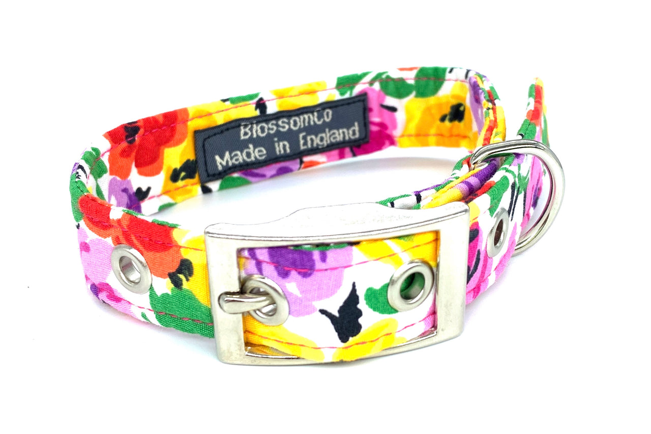 bright floral dog collar by BlossomCo handmade in Great Britain