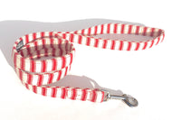 Thumbnail for soft ticking fabric dog lead with red stripes