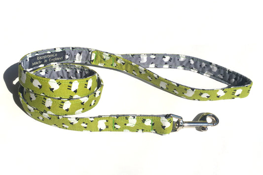 handmade dog lead with countryside sheep design