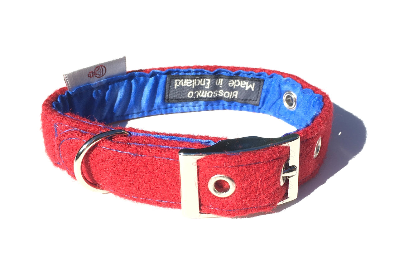Red Harris Tweed dog collar