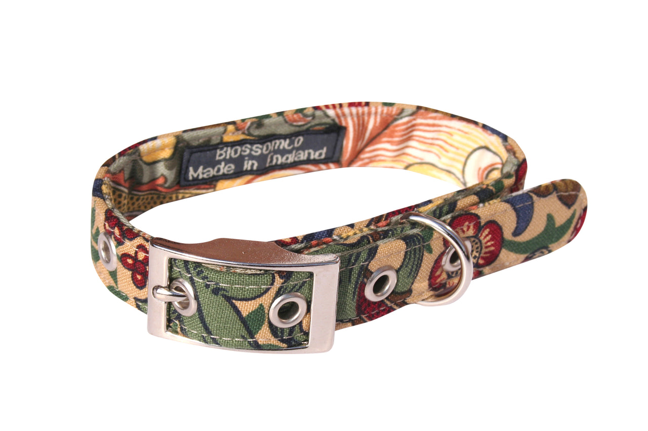 handmade dog collar by BlossomCo in Golden Lily fabric by Morris and Co